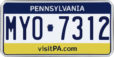 PA license plate MYO7312