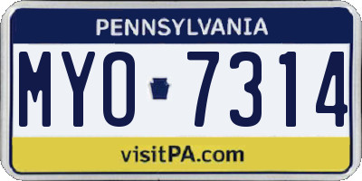PA license plate MYO7314