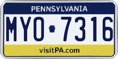 PA license plate MYO7316