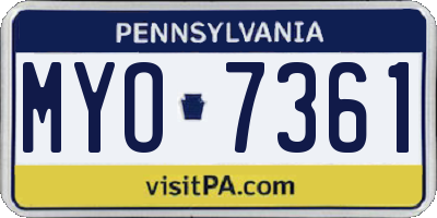 PA license plate MYO7361