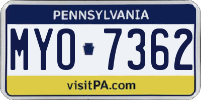 PA license plate MYO7362