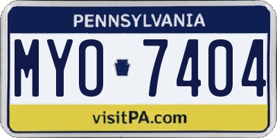 PA license plate MYO7404