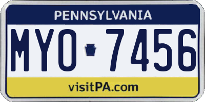 PA license plate MYO7456