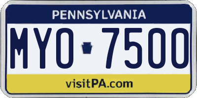 PA license plate MYO7500