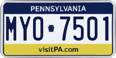 PA license plate MYO7501