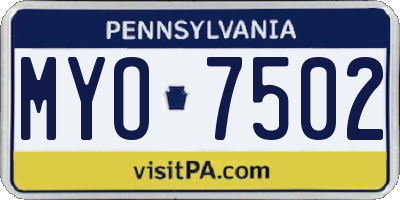 PA license plate MYO7502