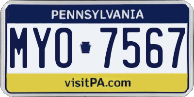 PA license plate MYO7567
