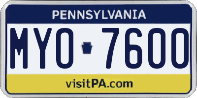 PA license plate MYO7600
