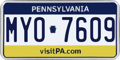 PA license plate MYO7609