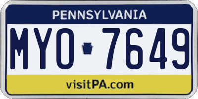 PA license plate MYO7649