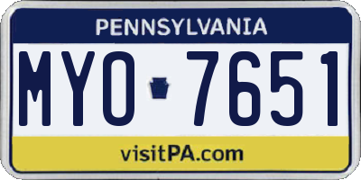 PA license plate MYO7651