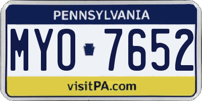 PA license plate MYO7652