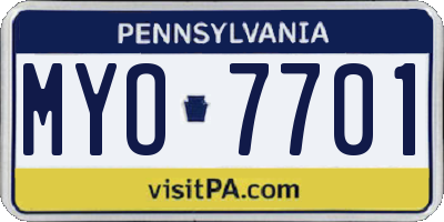 PA license plate MYO7701