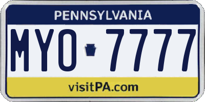 PA license plate MYO7777
