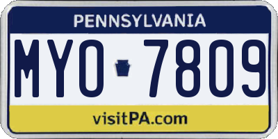 PA license plate MYO7809