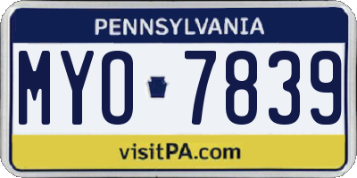 PA license plate MYO7839
