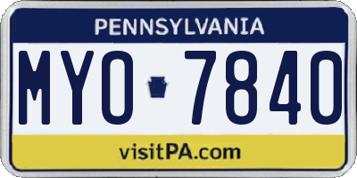 PA license plate MYO7840