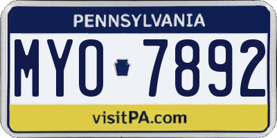 PA license plate MYO7892