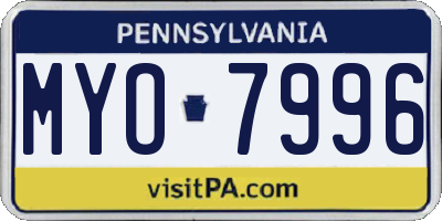 PA license plate MYO7996