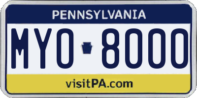 PA license plate MYO8000
