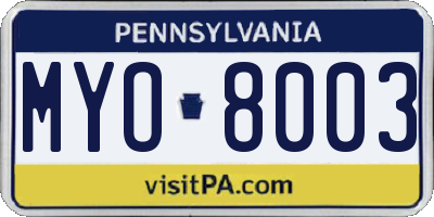 PA license plate MYO8003