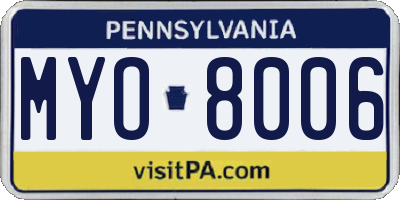 PA license plate MYO8006