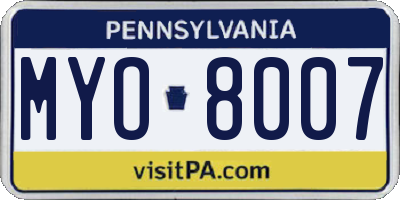 PA license plate MYO8007