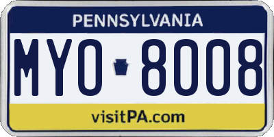 PA license plate MYO8008