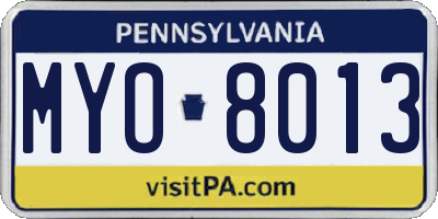 PA license plate MYO8013