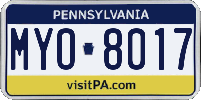 PA license plate MYO8017