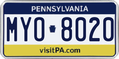 PA license plate MYO8020