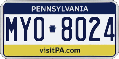 PA license plate MYO8024