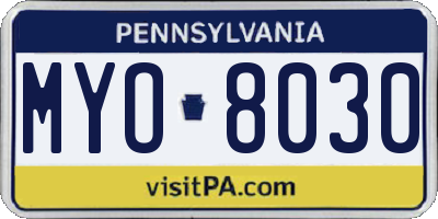 PA license plate MYO8030