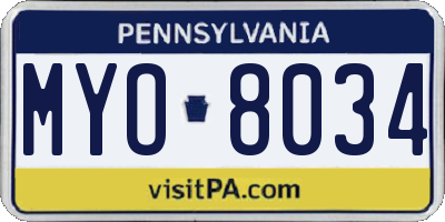 PA license plate MYO8034