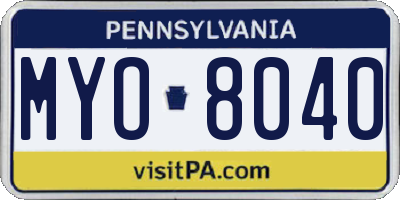 PA license plate MYO8040