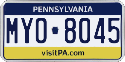 PA license plate MYO8045