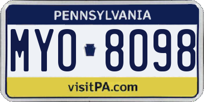PA license plate MYO8098