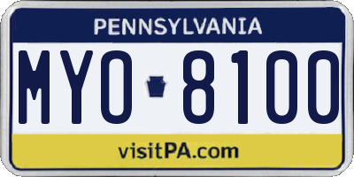 PA license plate MYO8100