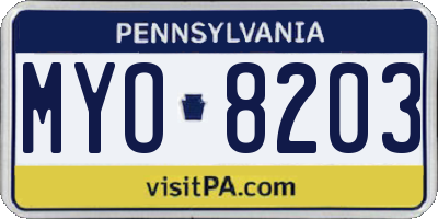 PA license plate MYO8203