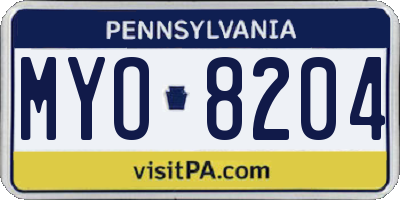 PA license plate MYO8204