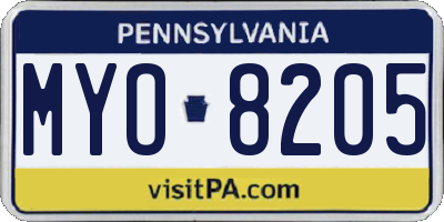 PA license plate MYO8205