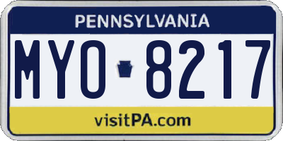PA license plate MYO8217