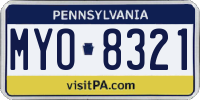 PA license plate MYO8321