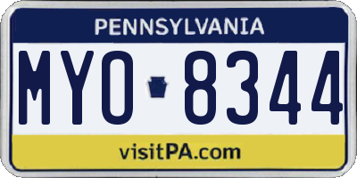 PA license plate MYO8344