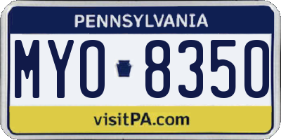 PA license plate MYO8350