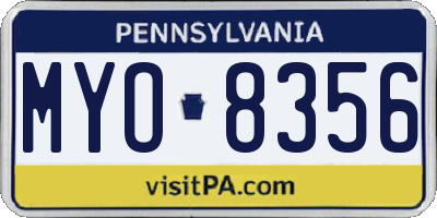 PA license plate MYO8356