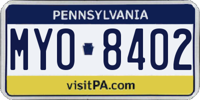 PA license plate MYO8402
