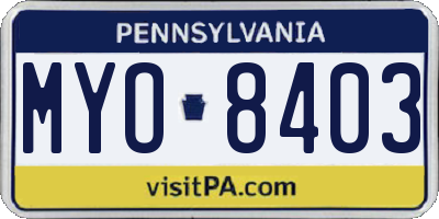 PA license plate MYO8403