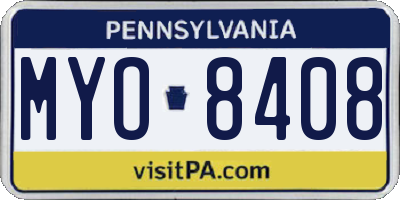 PA license plate MYO8408