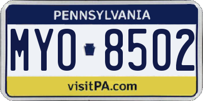 PA license plate MYO8502